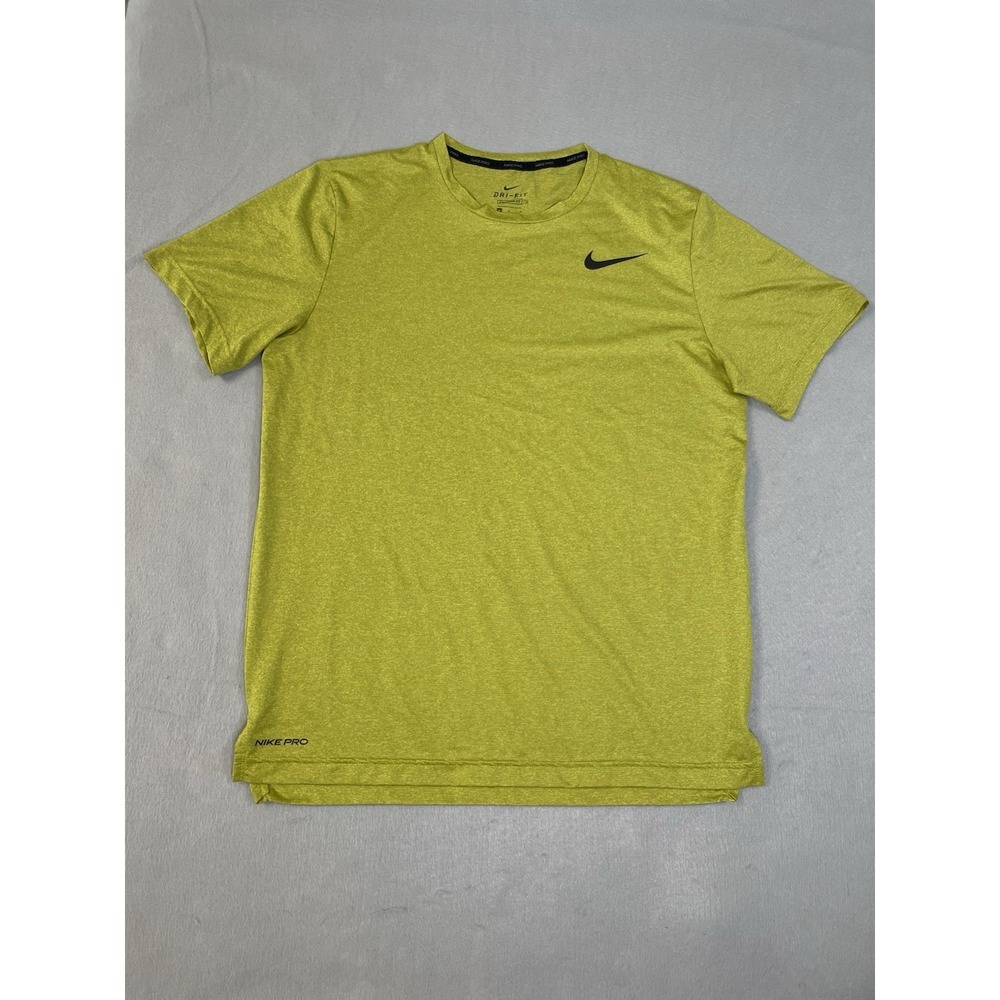 Nike Shirt Mens Swoosh Lime Green Dri Fit Short Sleeve Train Run Gym Core Med